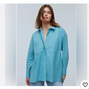 Madewell Turquoise Oversize Poplin Straight Hem Button-Down Shirt